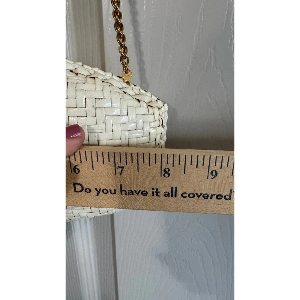 Rodo Italy Cream Woven Wicker Clutch Purse Gold Chain Vintage Old Money Classic